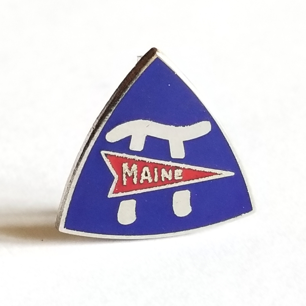 Vintage NEA Maine lapel pin red, white, and blue enamel silver tone